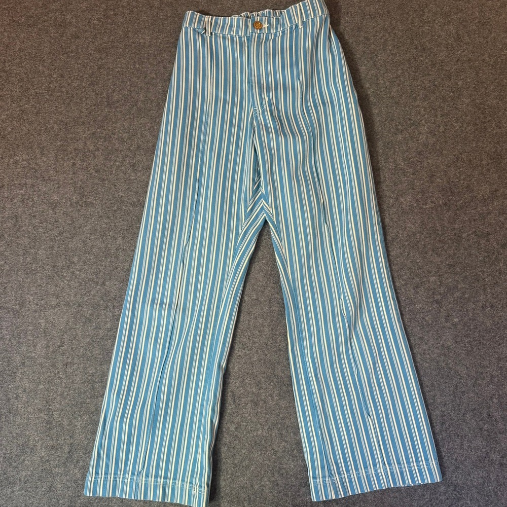 Big Bud Press Western Pants Blue White Striped High Waist Cotton Small Boho Lux